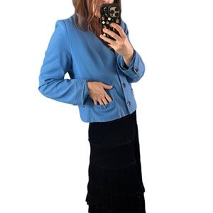 Vintage E.H. Woods 90s blue short deep v neck blazer jacket